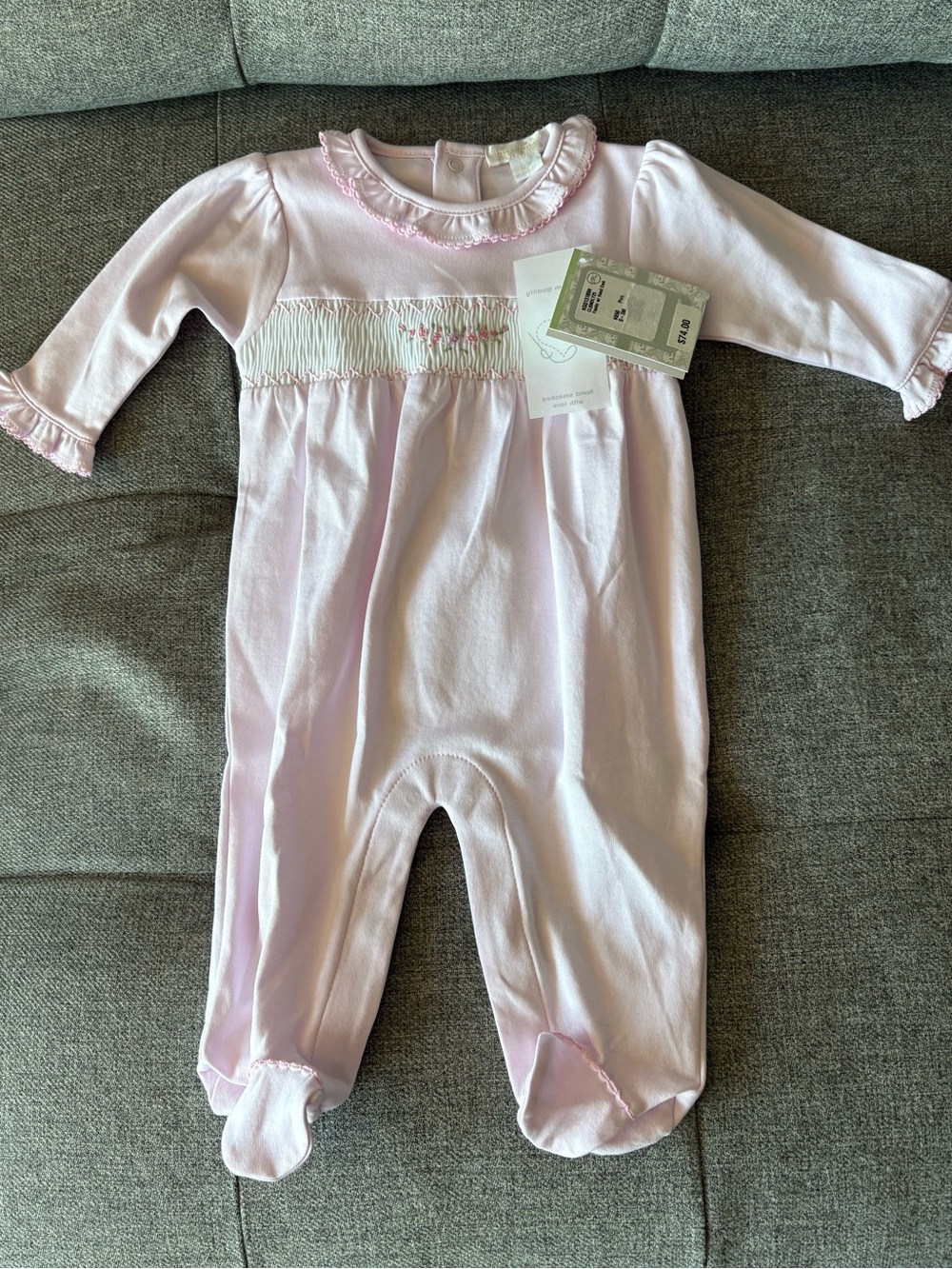 KISSY KISSY Baby Girl’s Hand Smocked Embroidered Footie Pink 0-3 months NWT